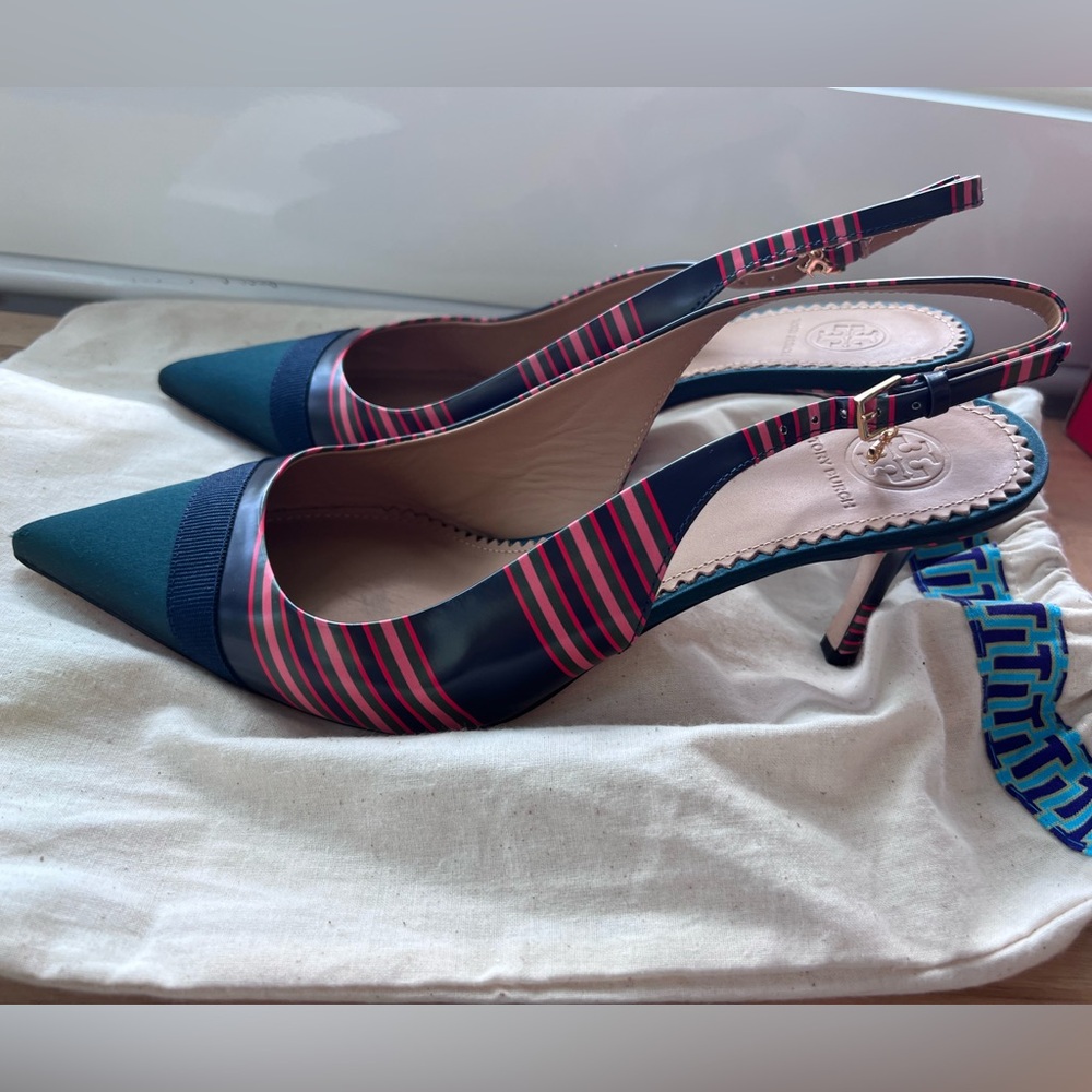 Tory Burch Striped Sling Back Pumps